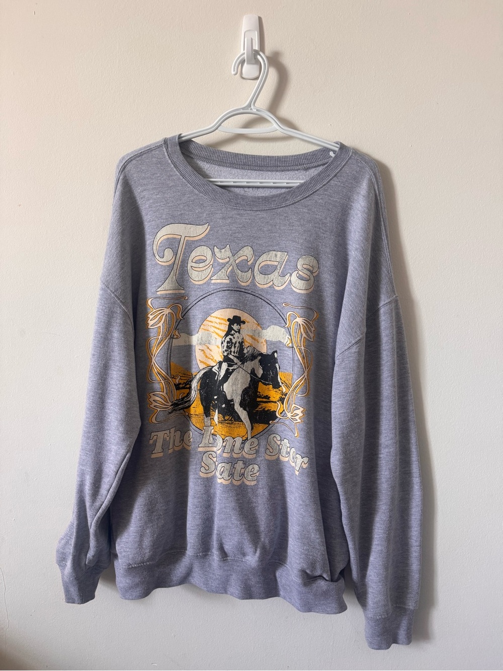 Zoe + Liv Heather Gray Crewneck Sweatshirt with Pale Yellow Print